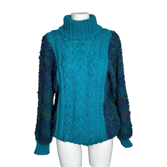 Vintage Handmade Cableknit Turtleneck Sweater Size Medium - Picture 1 of 12